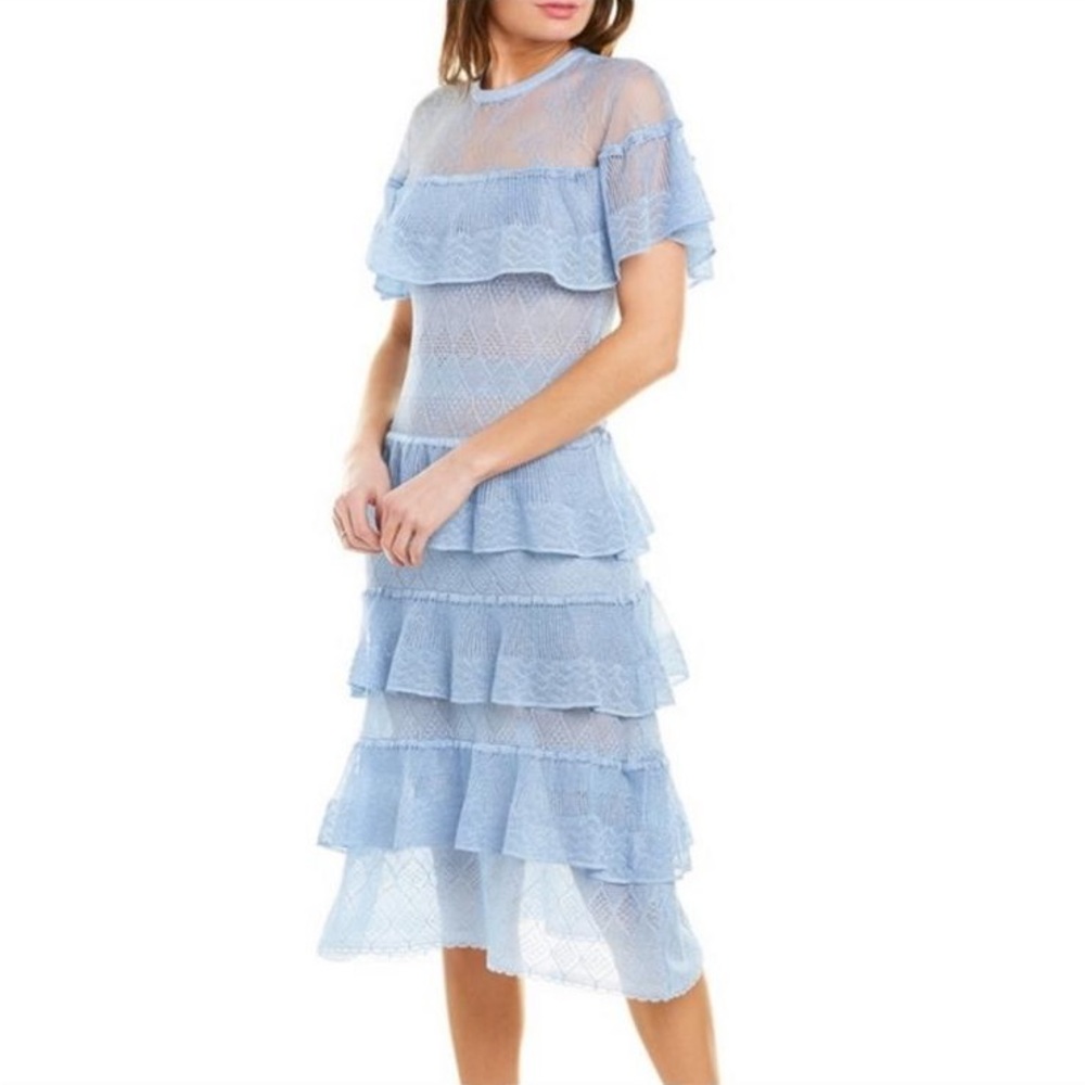 Self portrait light blue knit midi dress